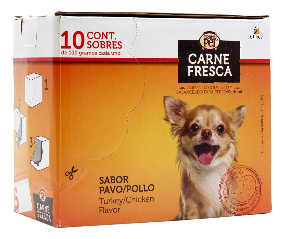 Alimento Húmedo Grand Pet Pavo/ Pollo Caja 10 Sobres 100grs