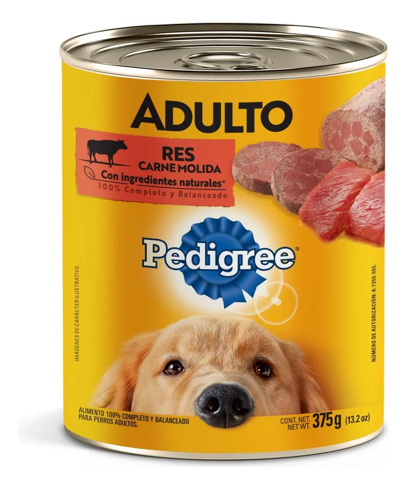 Charola Pedigree Adulto Res/molida Latas 375grs C/u 24 Pzs.