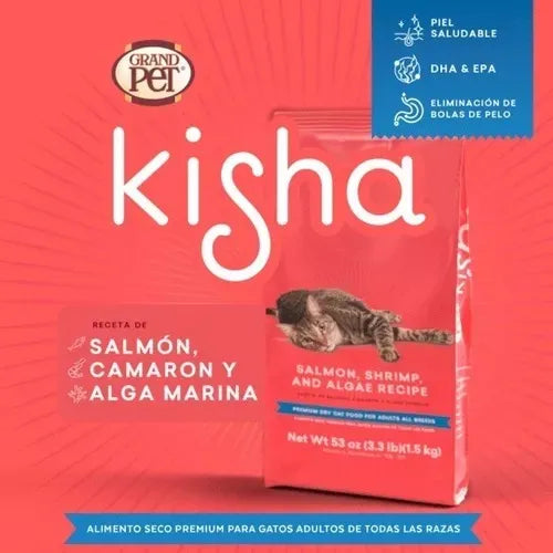 Kisha Premium Adulto 12kg Sabor Salmón + 2 Churus De Regalo
