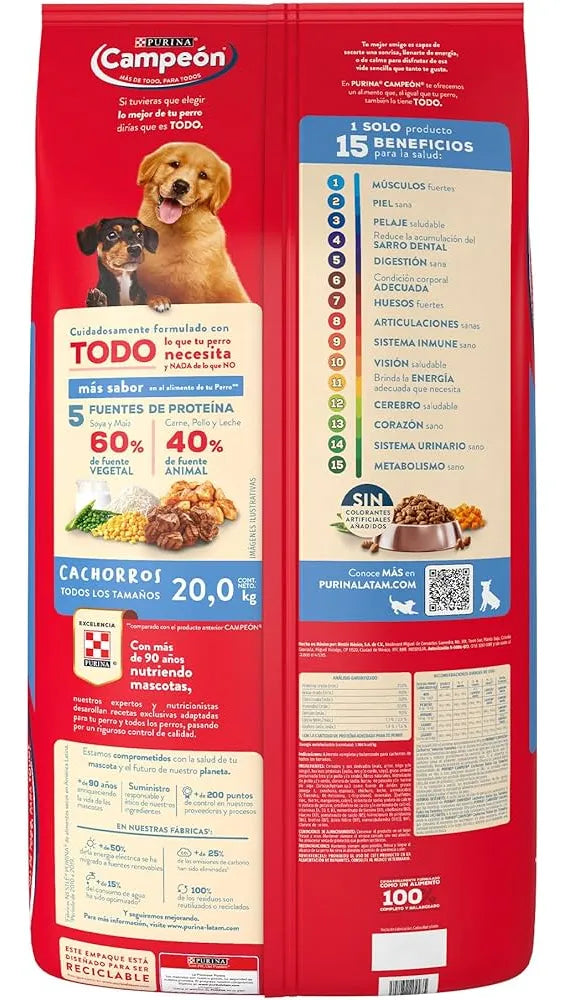 Purina Croquetas Campeon Cachorro 20kg 21% Proteína Carne