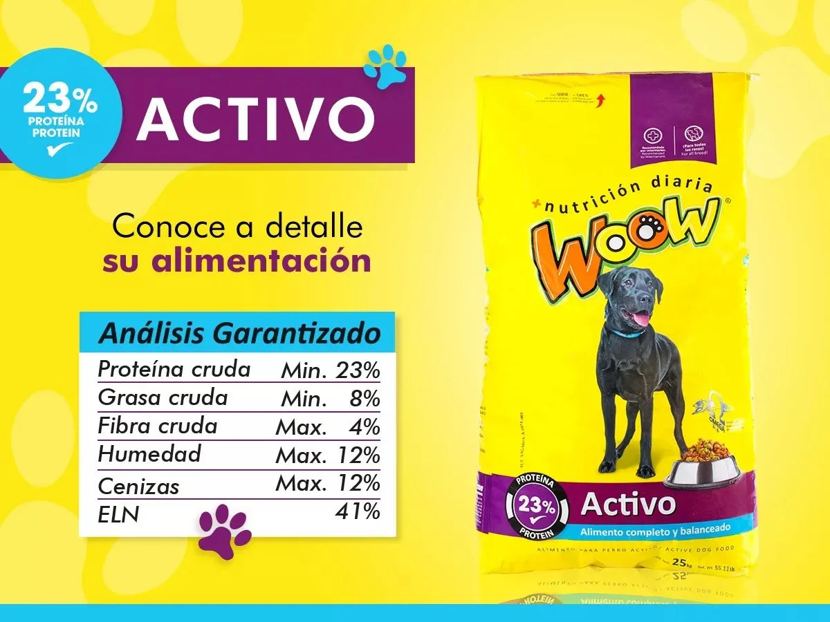Alimento Croqueta Perro Adulto Woow Activo 25kg 23% Proteína