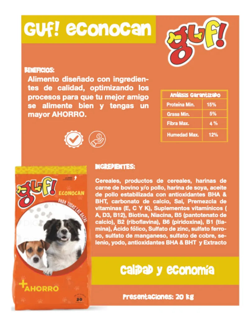 Croqueta Perro Adulto Guf Econocan 20 Kg - 15% Proteína