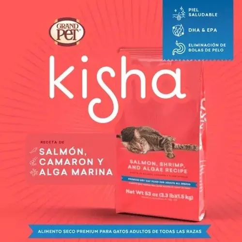 Kisha Premium Adulto 12 Kg Sabor Salmón + Arena 2 Kg